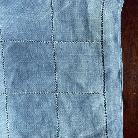 LOT of 3 Vintage Organza Linen Pale Blue Tea Towel & Tablecloth - Picture 9 of 10